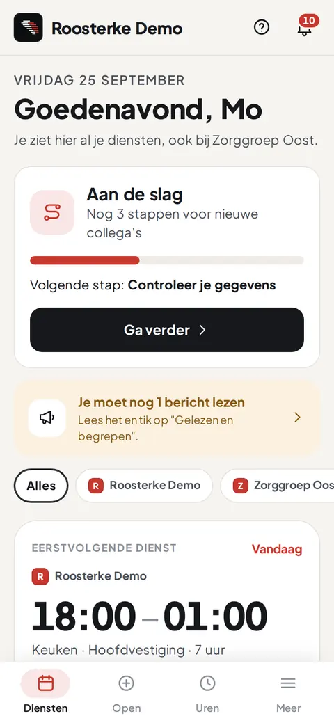De app voor medewerkers: de eerstvolgende dienst en wat er nog te doen is