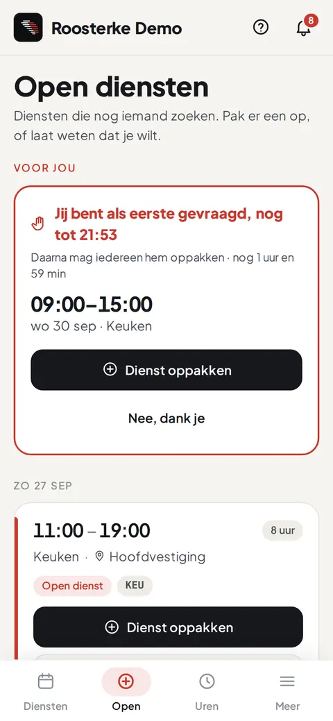 Een open dienst die als eerste aan de invalpool wordt aangeboden