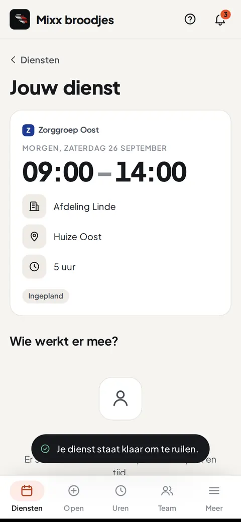 Een dienst in de app die klaarstaat om te ruilen